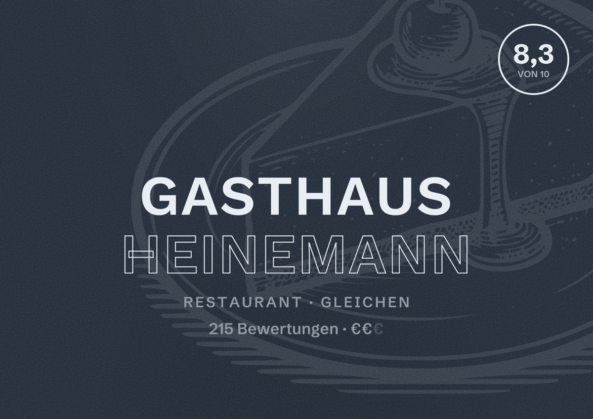 Illustriertes Poster von Gasthaus Heinemann, Restaurant in Gleichen: Bewertung 8,3 von 10 aus 215 Bewertungen, Preisniveau €€