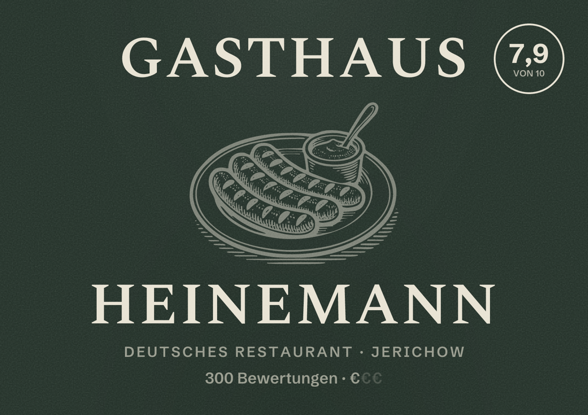 Illustriertes Poster von Gasthaus Heinemann, Deutsches Restaurant in Jerichow: Bewertung 7,9 von 10 aus 300 Bewertungen, Preisniveau €