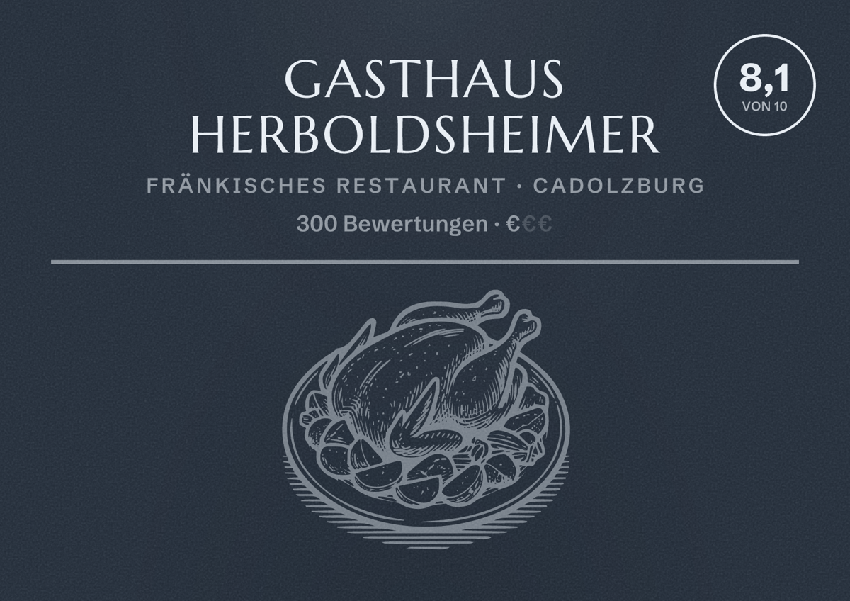 Illustriertes Poster von Gasthaus Herboldsheimer, Fränkisches Restaurant in Cadolzburg: Bewertung 8,1 von 10 aus 300 Bewertungen, Preisniveau €