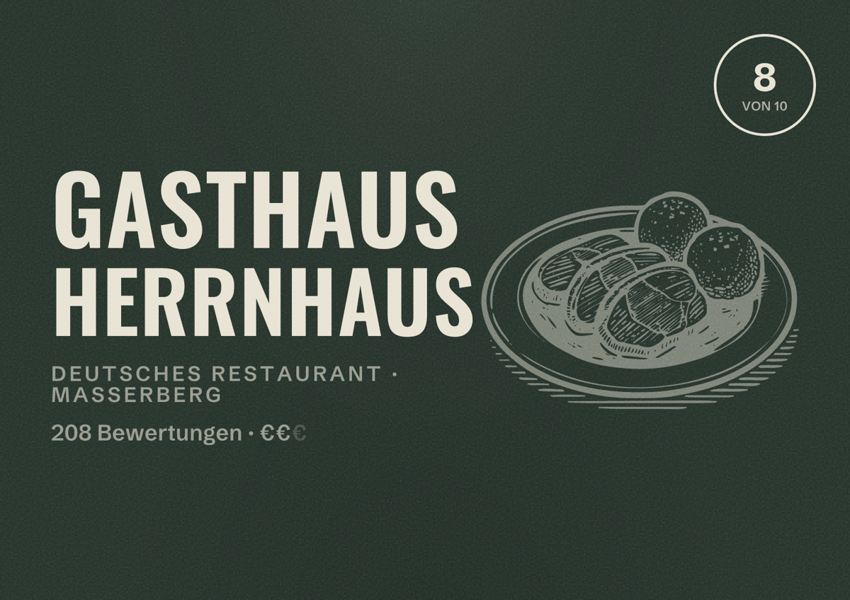 Illustriertes Poster von Gasthaus Herrnhaus, Deutsches Restaurant in Masserberg: Bewertung 8 von 10 aus 208 Bewertungen, Preisniveau €€