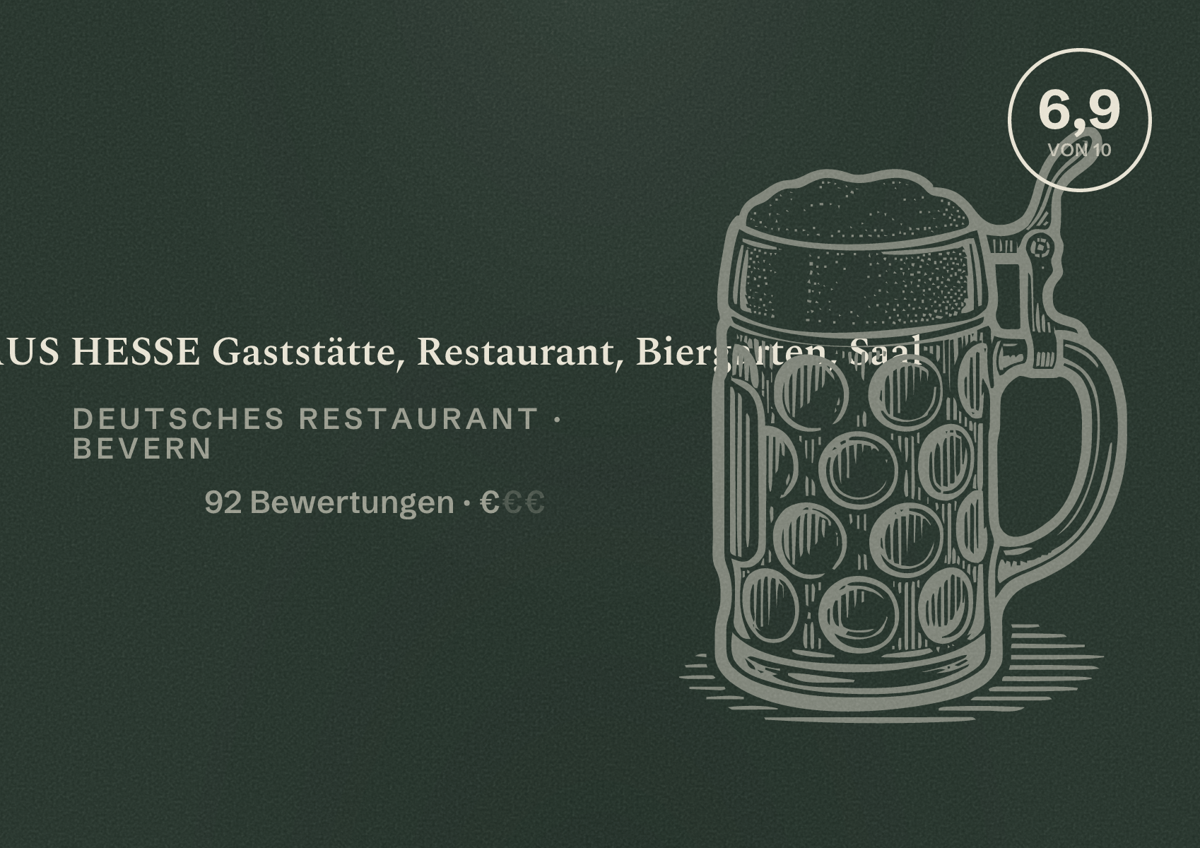Illustriertes Poster von GASTHAUS HESSE Gaststätte, Restaurant, Biergarten, Saal, Deutsches Restaurant in Bevern: Bewertung 6,9 von 10 aus 92 Bewertungen, Preisniveau €
