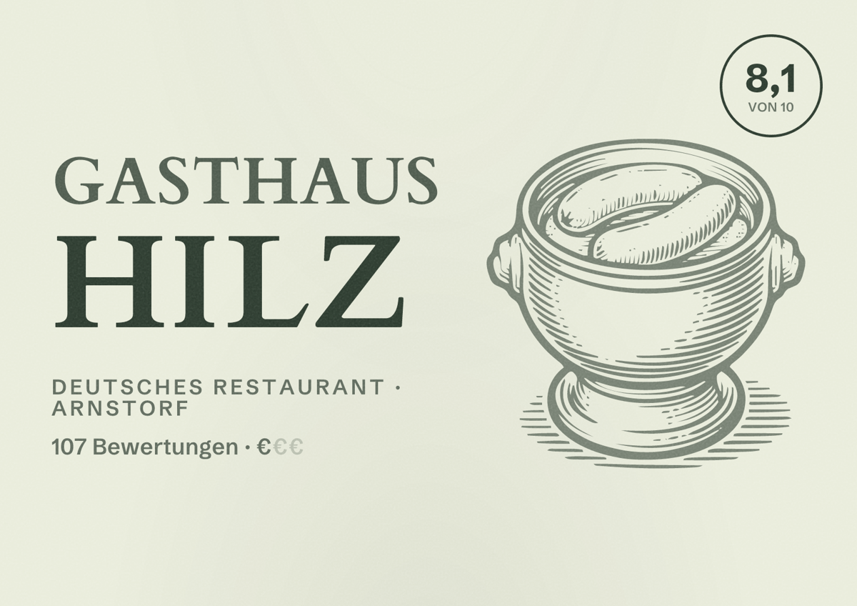 Illustriertes Poster von Gasthaus Hilz, Deutsches Restaurant in Arnstorf: Bewertung 8,1 von 10 aus 107 Bewertungen, Preisniveau €