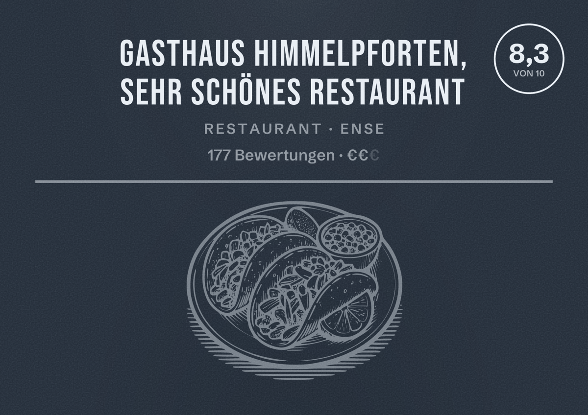 Illustriertes Poster von Gasthaus Himmelpforten, sehr schönes Restaurant, Restaurant in Ense: Bewertung 8,3 von 10 aus 177 Bewertungen, Preisniveau €€