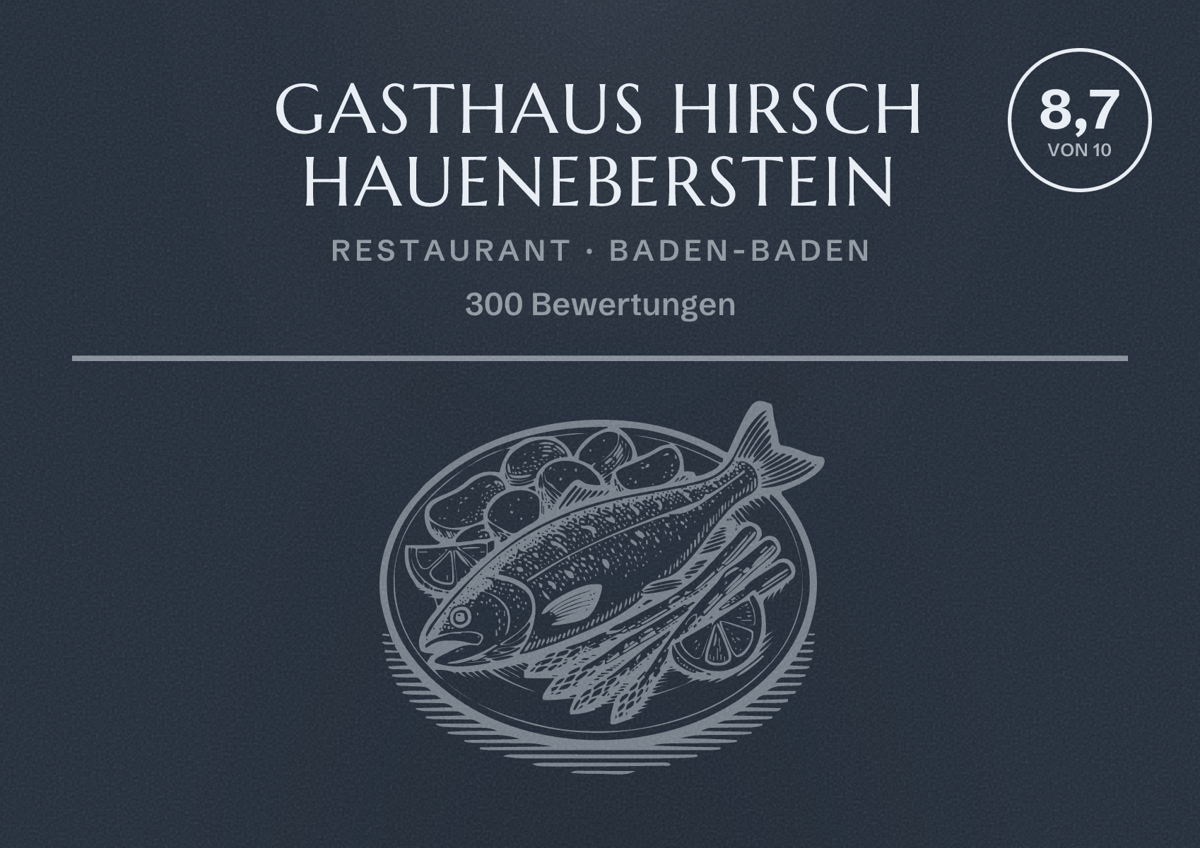 Illustriertes Poster von Gasthaus Hirsch Haueneberstein, Restaurant in Baden-Baden: Bewertung 8,7 von 10 aus 300 Bewertungen
