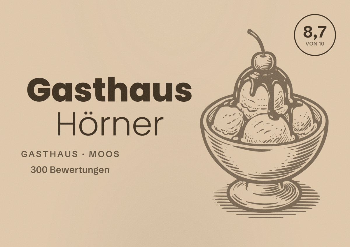 Illustriertes Poster von Gasthaus Hörner, Gasthaus in Moos: Bewertung 8,7 von 10 aus 300 Bewertungen