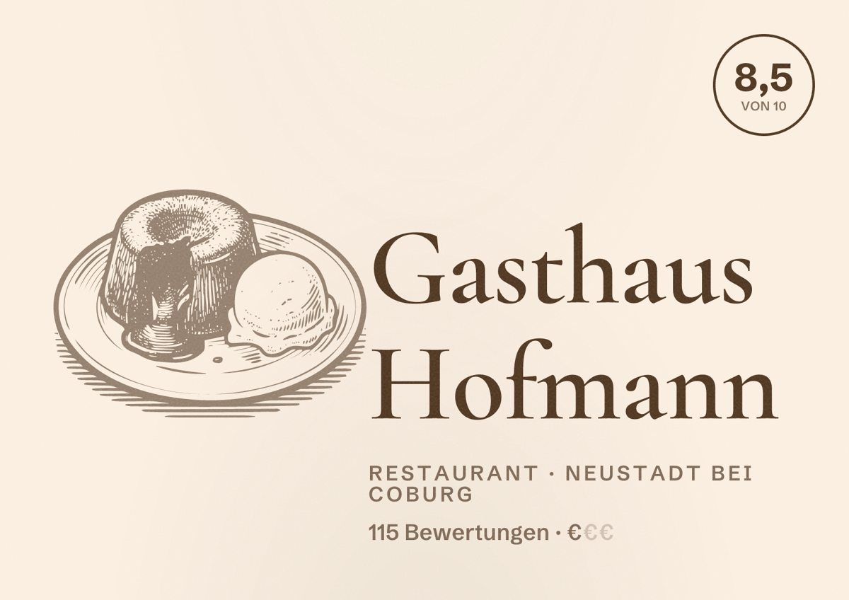 Illustriertes Poster von Gasthaus Hofmann, Restaurant in Neustadt bei Coburg: Bewertung 8,5 von 10 aus 115 Bewertungen, Preisniveau €