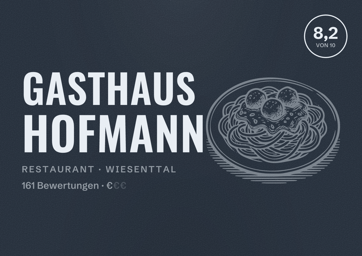 Illustriertes Poster von Gasthaus Hofmann, Restaurant in Wiesenttal: Bewertung 8,2 von 10 aus 161 Bewertungen, Preisniveau €