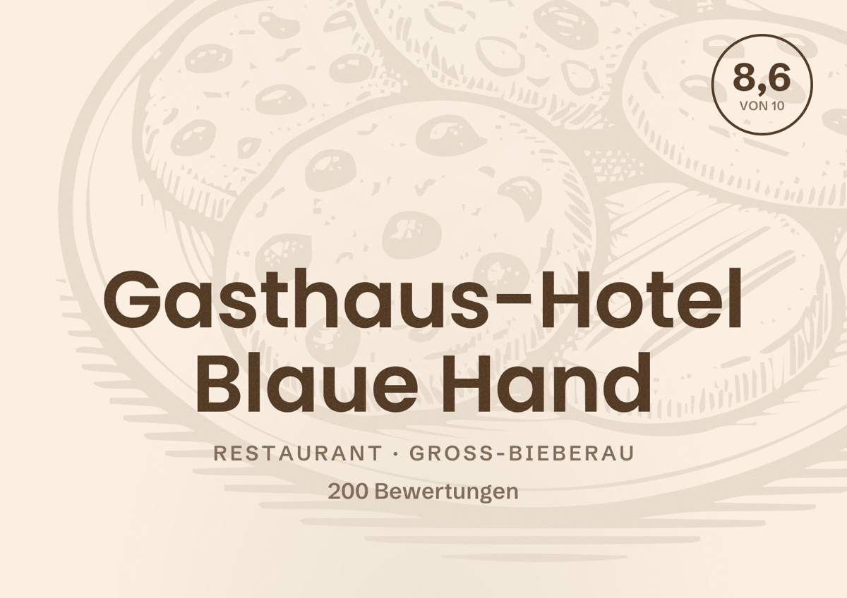 Illustriertes Poster von Gasthaus-Hotel Blaue Hand, Restaurant in Groß-Bieberau: Bewertung 8,6 von 10 aus 200 Bewertungen