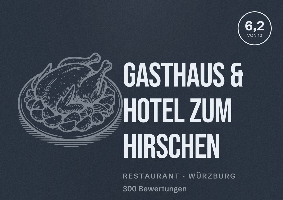 Illustriertes Poster von Gasthaus & Hotel Zum Hirschen, Restaurant in Würzburg: Bewertung 6,2 von 10 aus 300 Bewertungen
