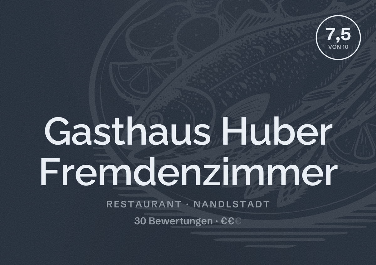 Illustriertes Poster von Gasthaus Huber Fremdenzimmer, Restaurant in Nandlstadt: Bewertung 7,5 von 10 aus 30 Bewertungen, Preisniveau €€