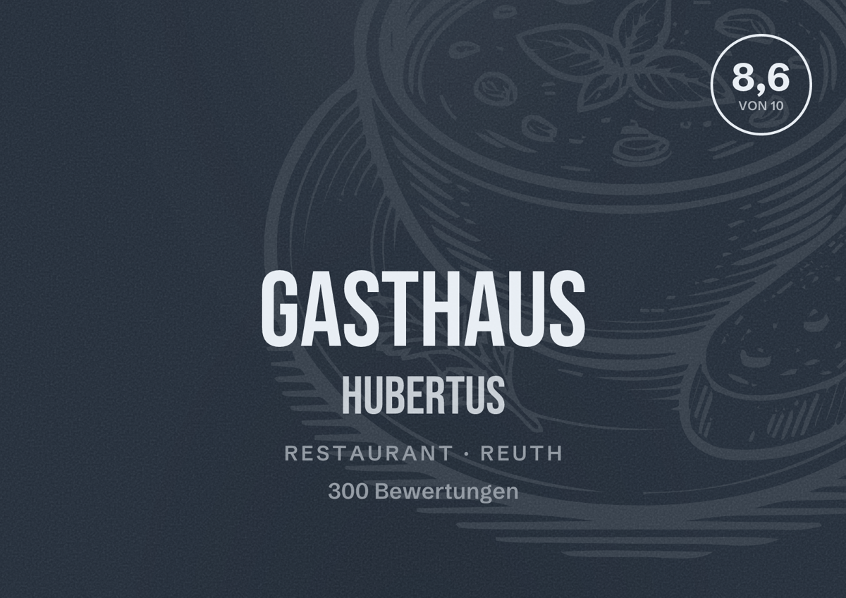 Illustriertes Poster von Gasthaus Hubertus, Restaurant in Reuth: Bewertung 8,6 von 10 aus 300 Bewertungen