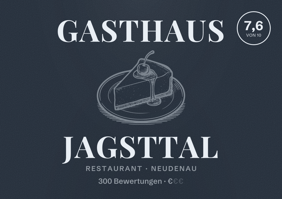 Illustriertes Poster von Gasthaus Jagsttal, Restaurant in Neudenau: Bewertung 7,6 von 10 aus 300 Bewertungen, Preisniveau €