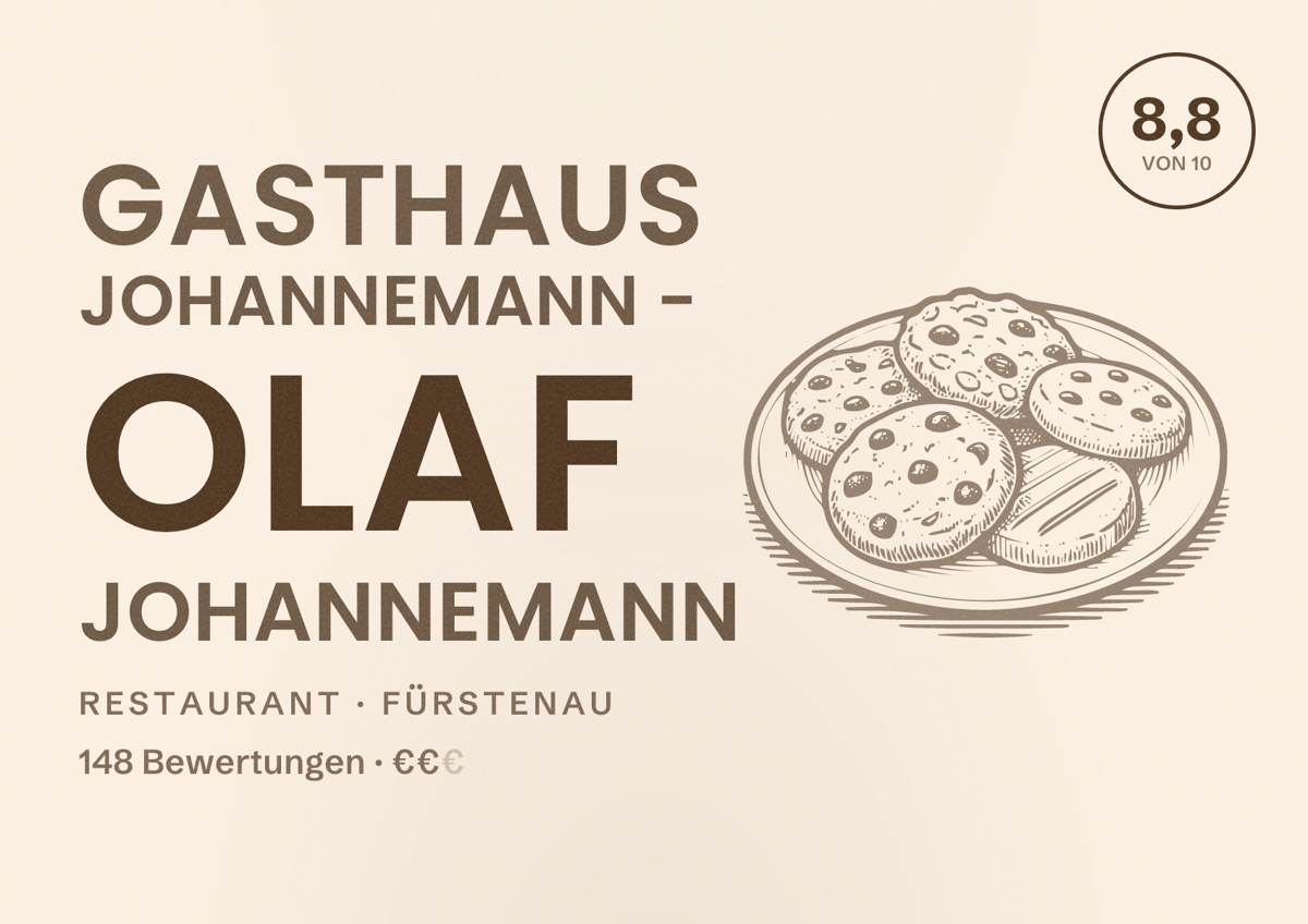 Illustriertes Poster von Gasthaus Johannemann - Olaf Johannemann, Restaurant in Fürstenau: Bewertung 8,8 von 10 aus 148 Bewertungen, Preisniveau €€