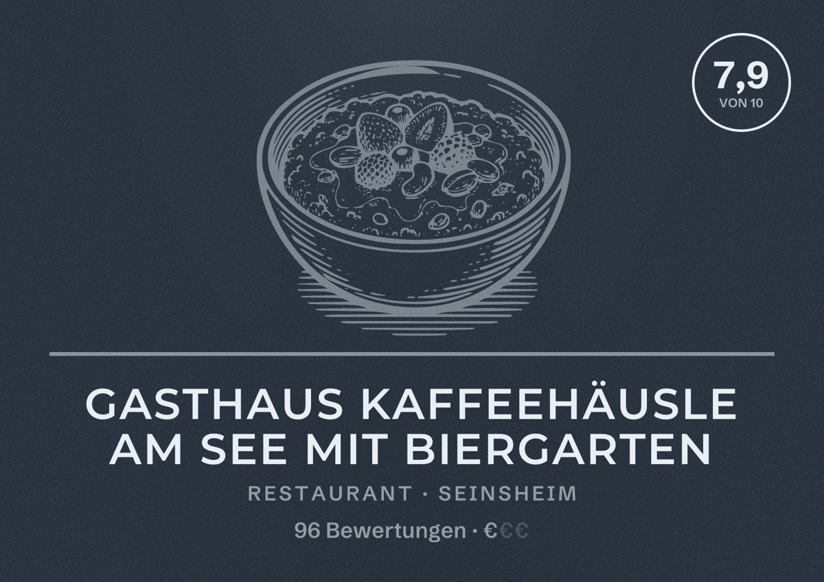 Illustriertes Poster von Gasthaus Kaffeehäusle am See mit Biergarten, Restaurant in Seinsheim: Bewertung 7,9 von 10 aus 96 Bewertungen, Preisniveau €
