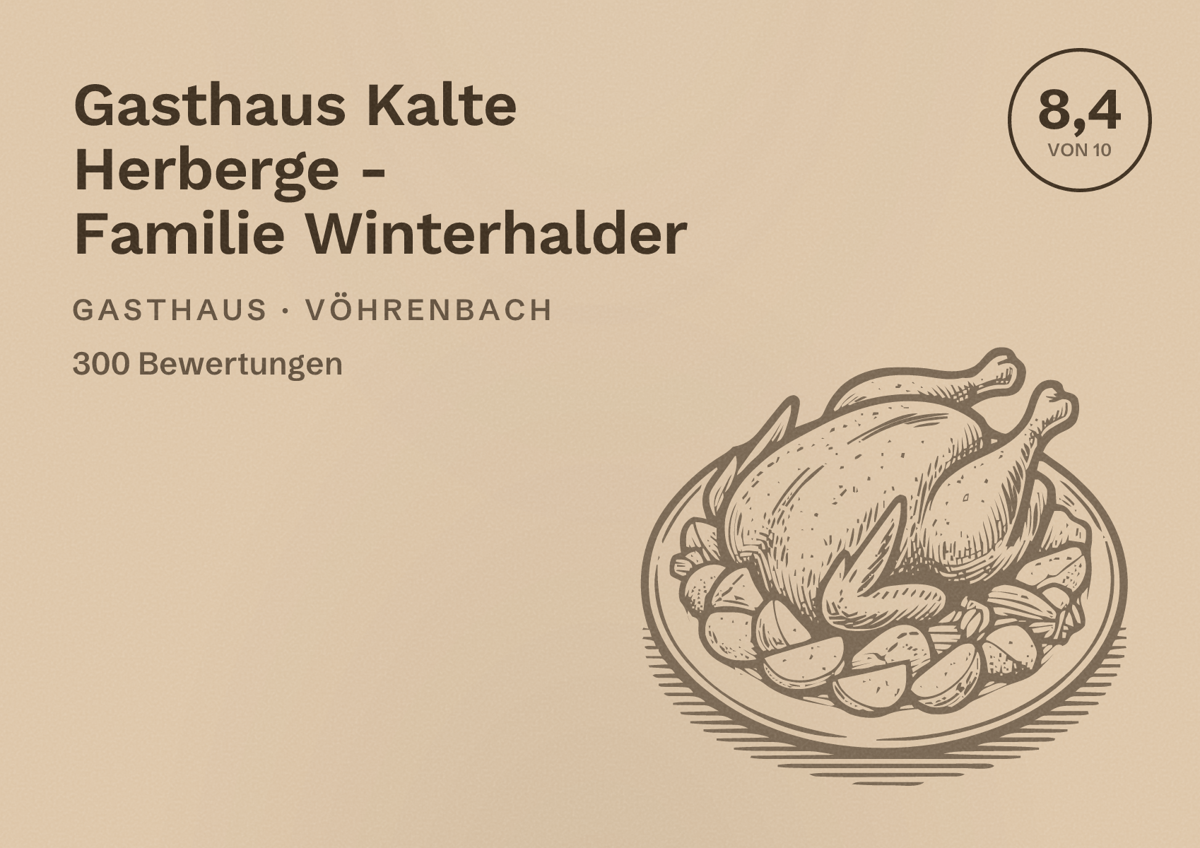 Illustriertes Poster von Gasthaus Kalte Herberge - Familie Winterhalder, Gasthaus in Vöhrenbach: Bewertung 8,4 von 10 aus 300 Bewertungen