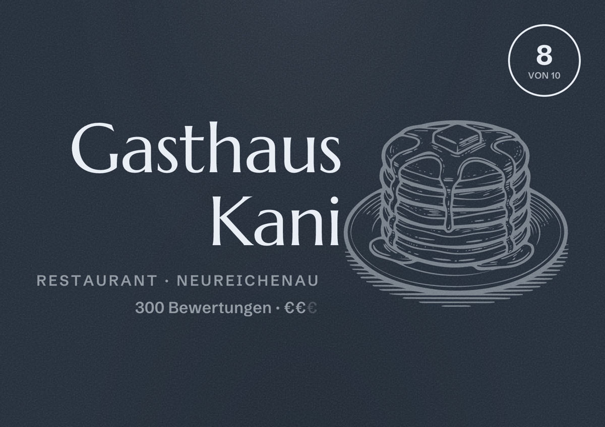 Illustriertes Poster von Gasthaus Kani, Restaurant in Neureichenau: Bewertung 8 von 10 aus 300 Bewertungen, Preisniveau €€
