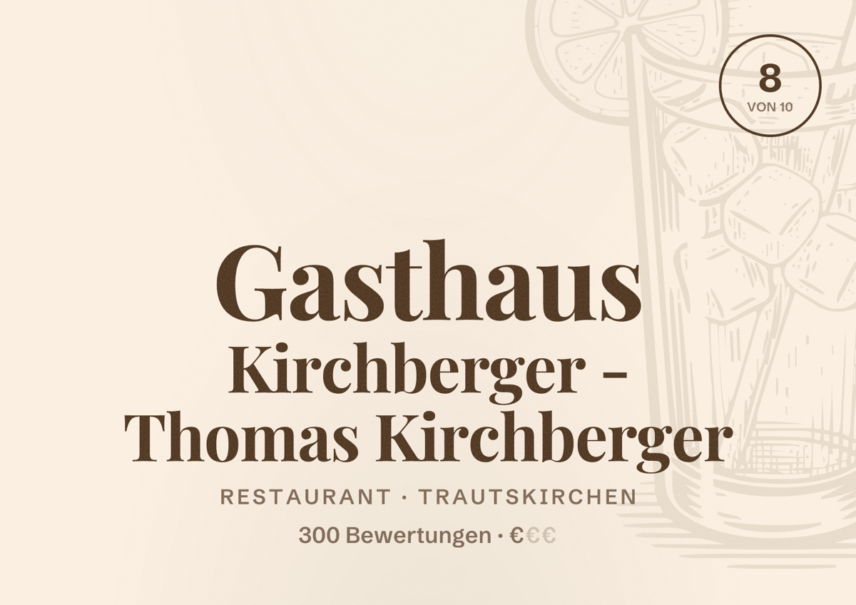 Illustriertes Poster von Gasthaus Kirchberger - Thomas Kirchberger, Restaurant in Trautskirchen: Bewertung 8 von 10 aus 300 Bewertungen, Preisniveau €