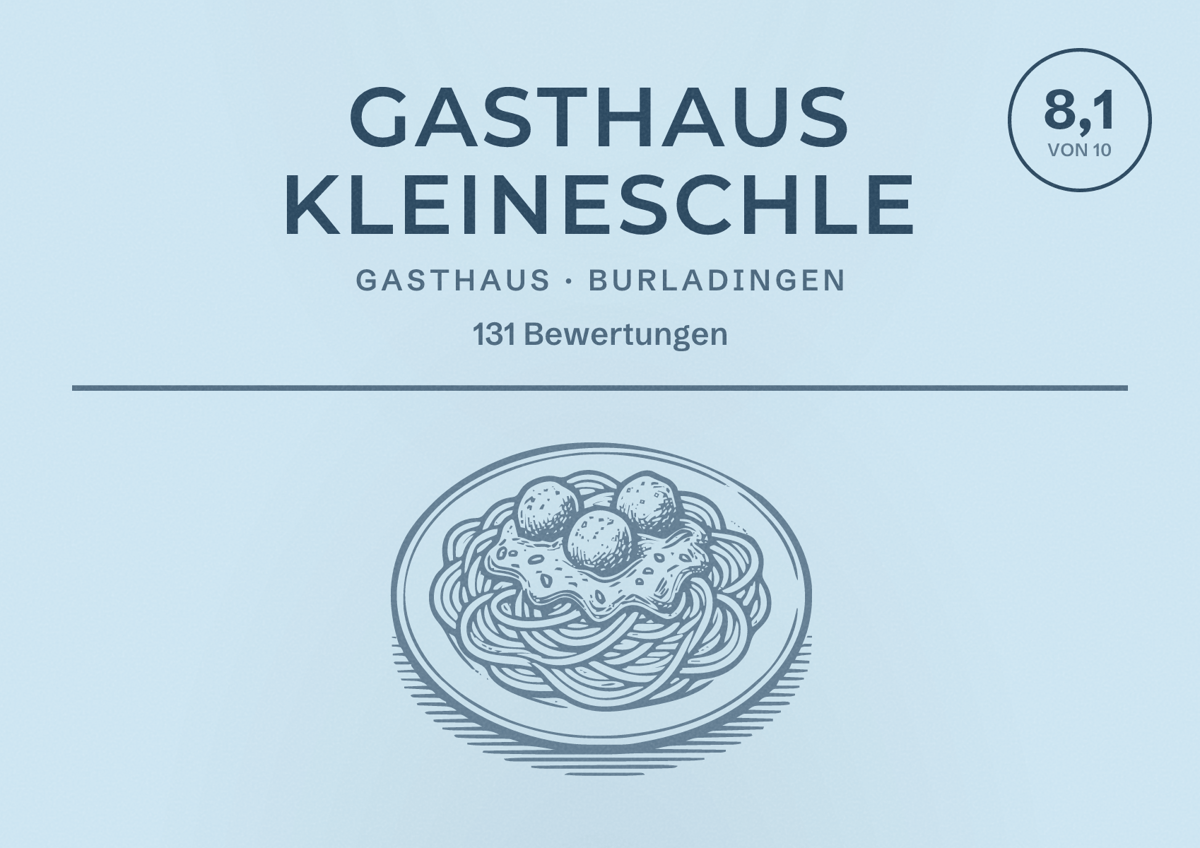 Illustriertes Poster von Gasthaus Kleineschle, Gasthaus in Burladingen: Bewertung 8,1 von 10 aus 131 Bewertungen