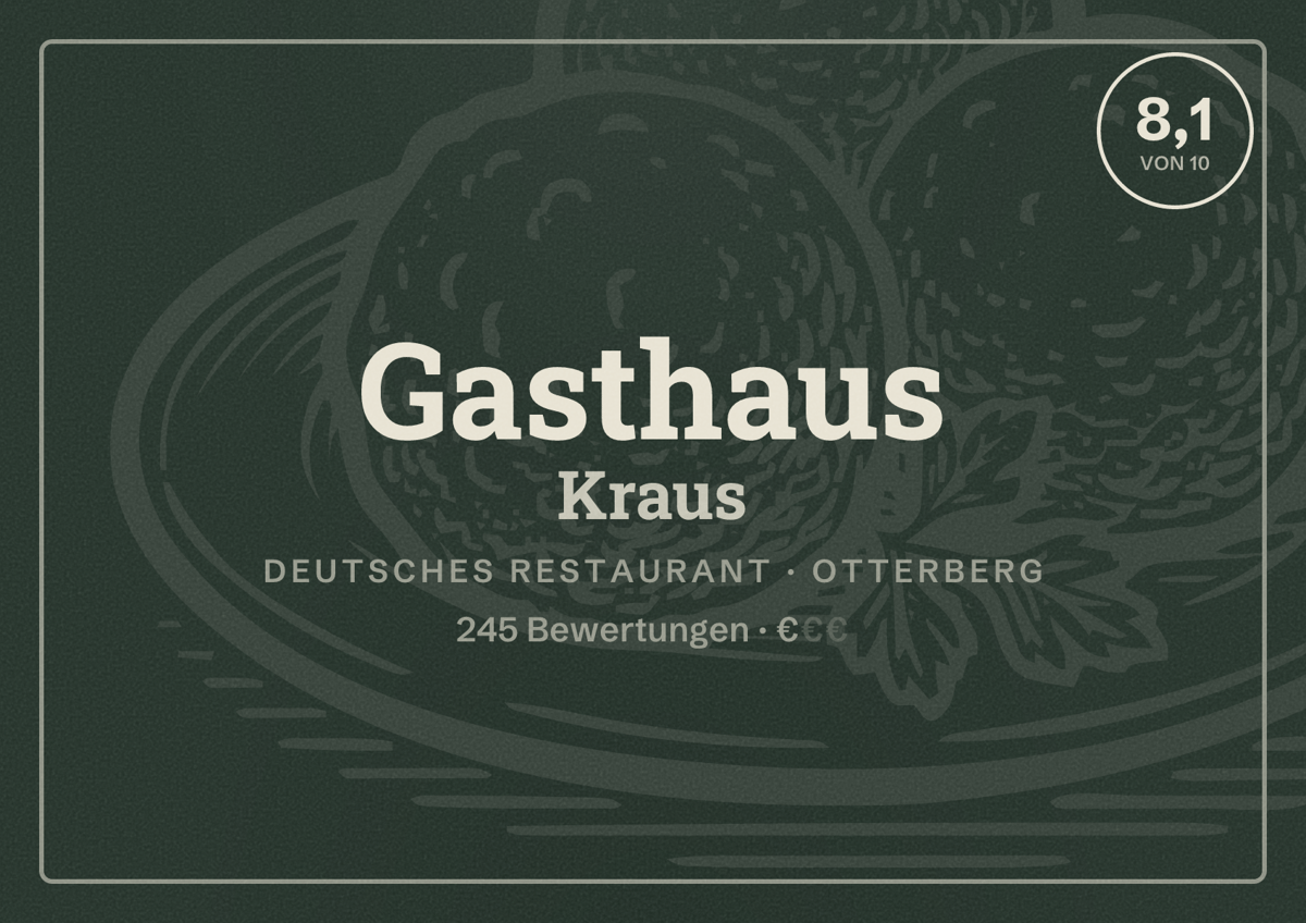 Illustriertes Poster von Gasthaus Kraus, Deutsches Restaurant in Otterberg: Bewertung 8,1 von 10 aus 245 Bewertungen, Preisniveau €