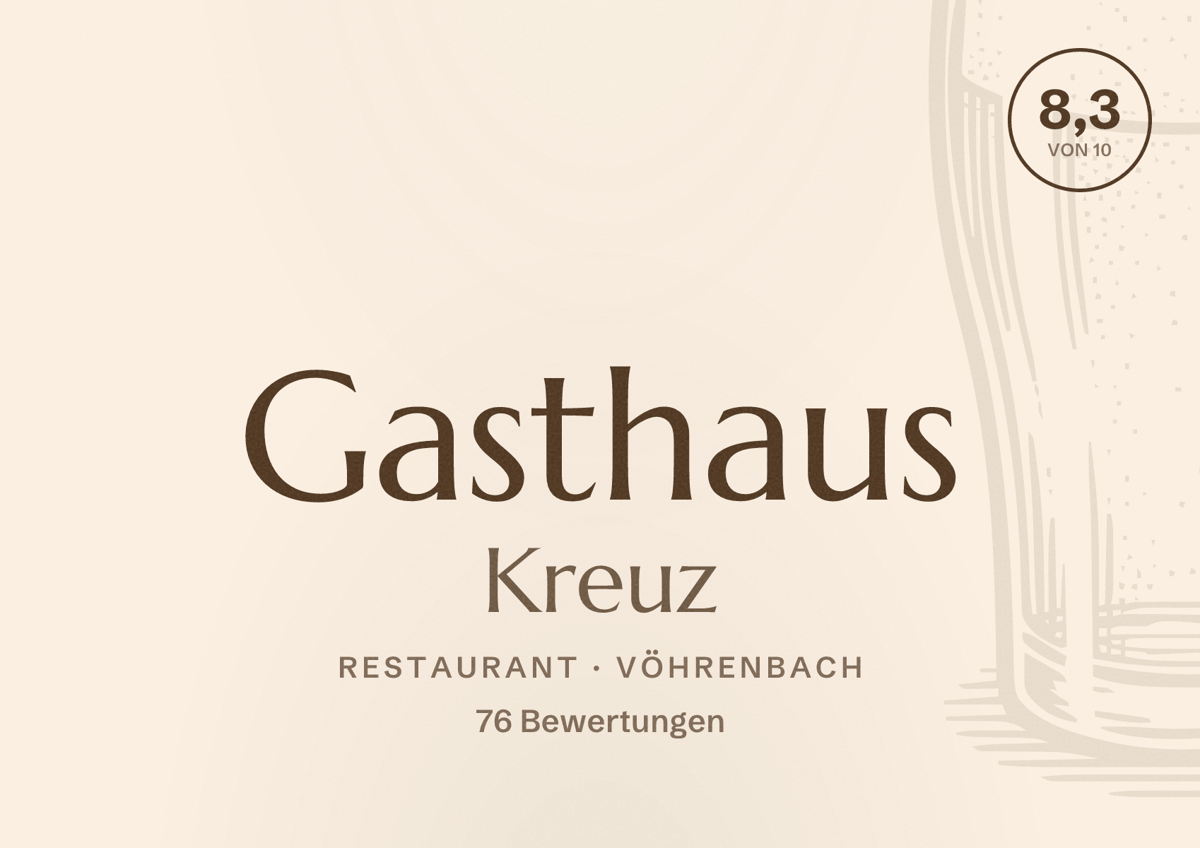Illustriertes Poster von Gasthaus Kreuz, Restaurant in Vöhrenbach: Bewertung 8,3 von 10 aus 76 Bewertungen