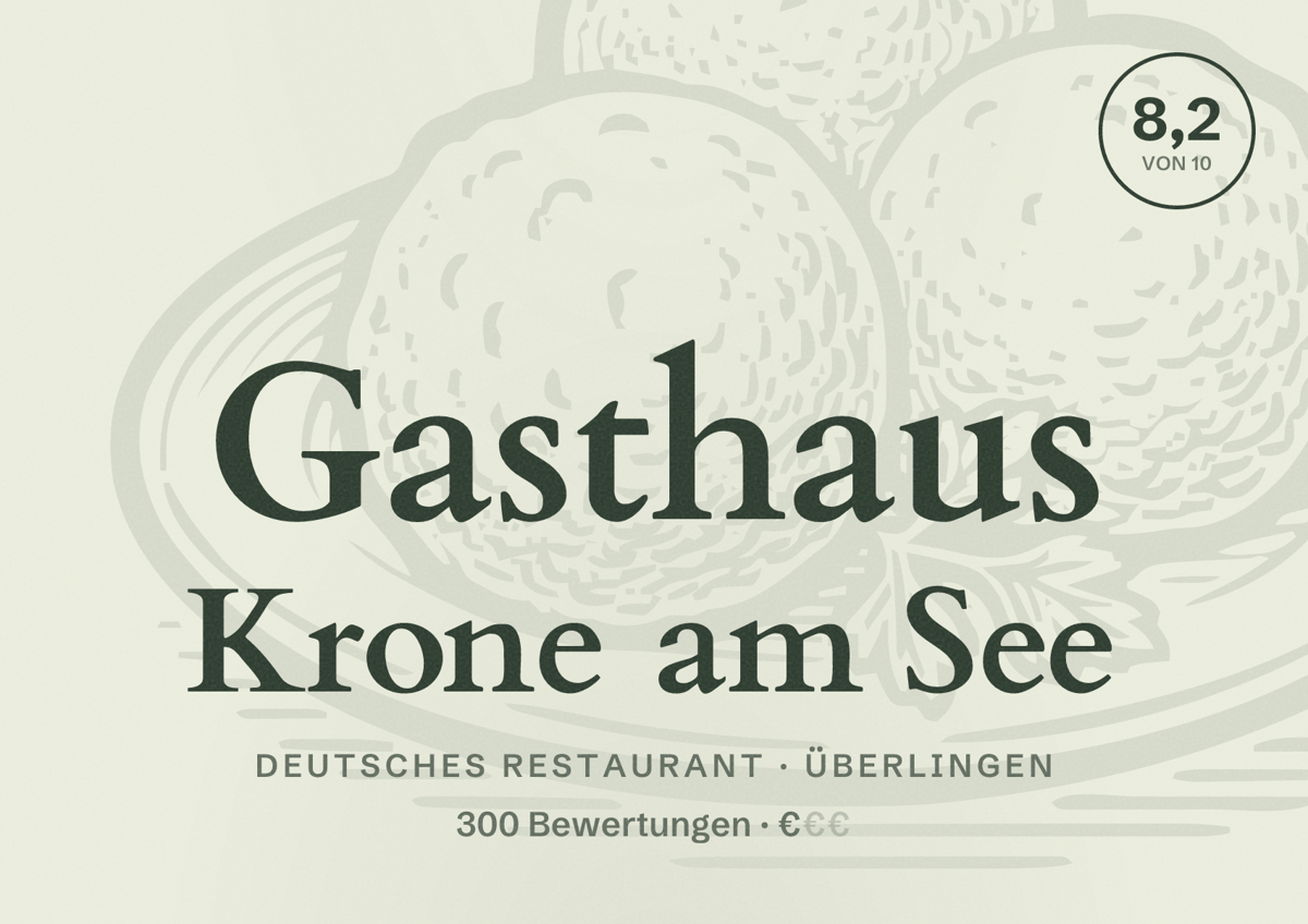 Illustriertes Poster von Gasthaus Krone am See, Deutsches Restaurant in Überlingen: Bewertung 8,2 von 10 aus 300 Bewertungen, Preisniveau €