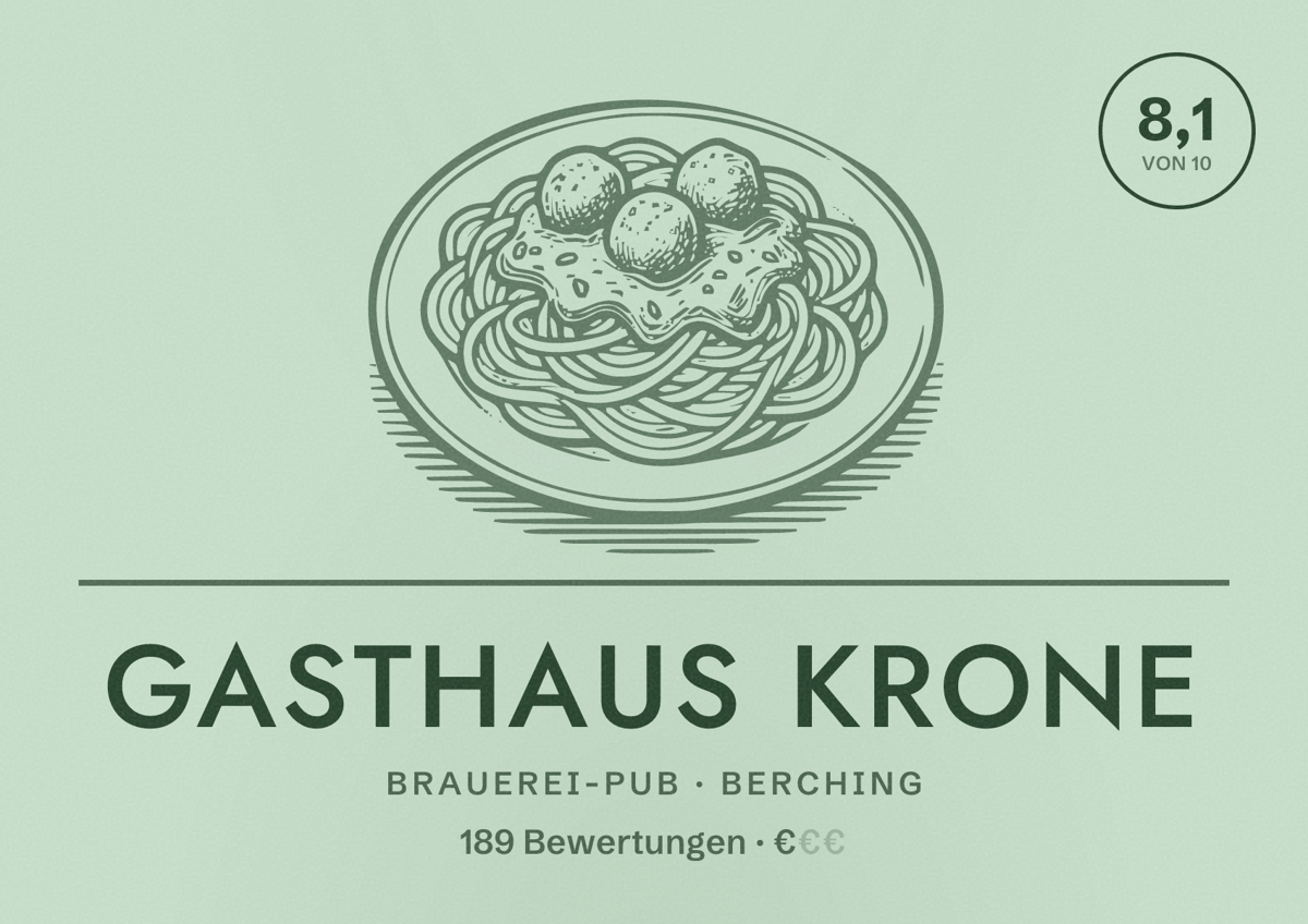 Illustriertes Poster von Gasthaus Krone, Brauerei-Pub in Berching: Bewertung 8,1 von 10 aus 189 Bewertungen, Preisniveau €
