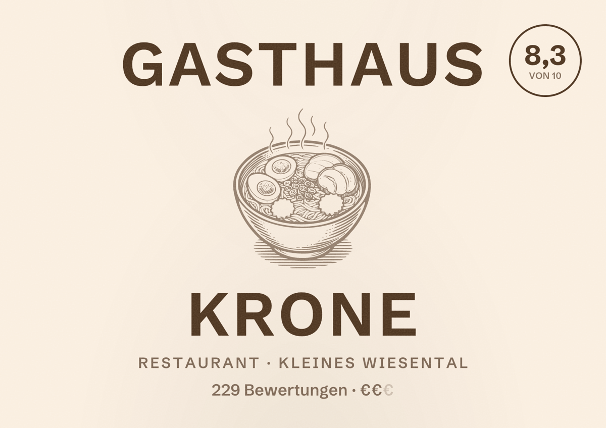 Illustriertes Poster von Gasthaus Krone, Restaurant in Kleines Wiesental: Bewertung 8,3 von 10 aus 229 Bewertungen, Preisniveau €€
