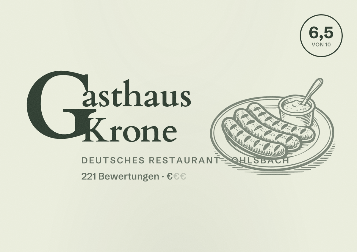 Illustriertes Poster von Gasthaus Krone, Deutsches Restaurant in Ohlsbach: Bewertung 6,5 von 10 aus 221 Bewertungen, Preisniveau €