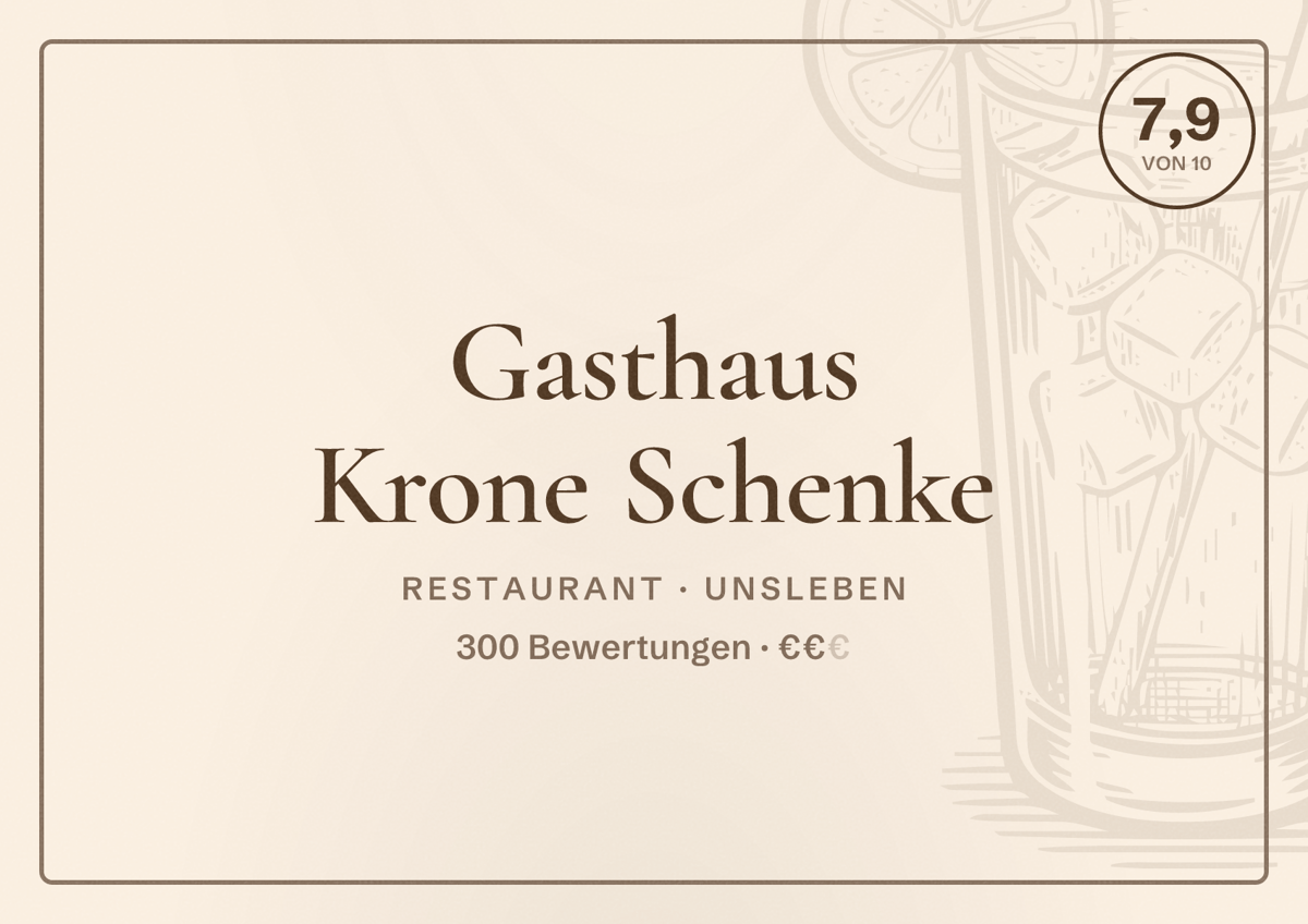 Illustriertes Poster von Gasthaus Krone Schenke, Restaurant in Unsleben: Bewertung 7,9 von 10 aus 300 Bewertungen, Preisniveau €€