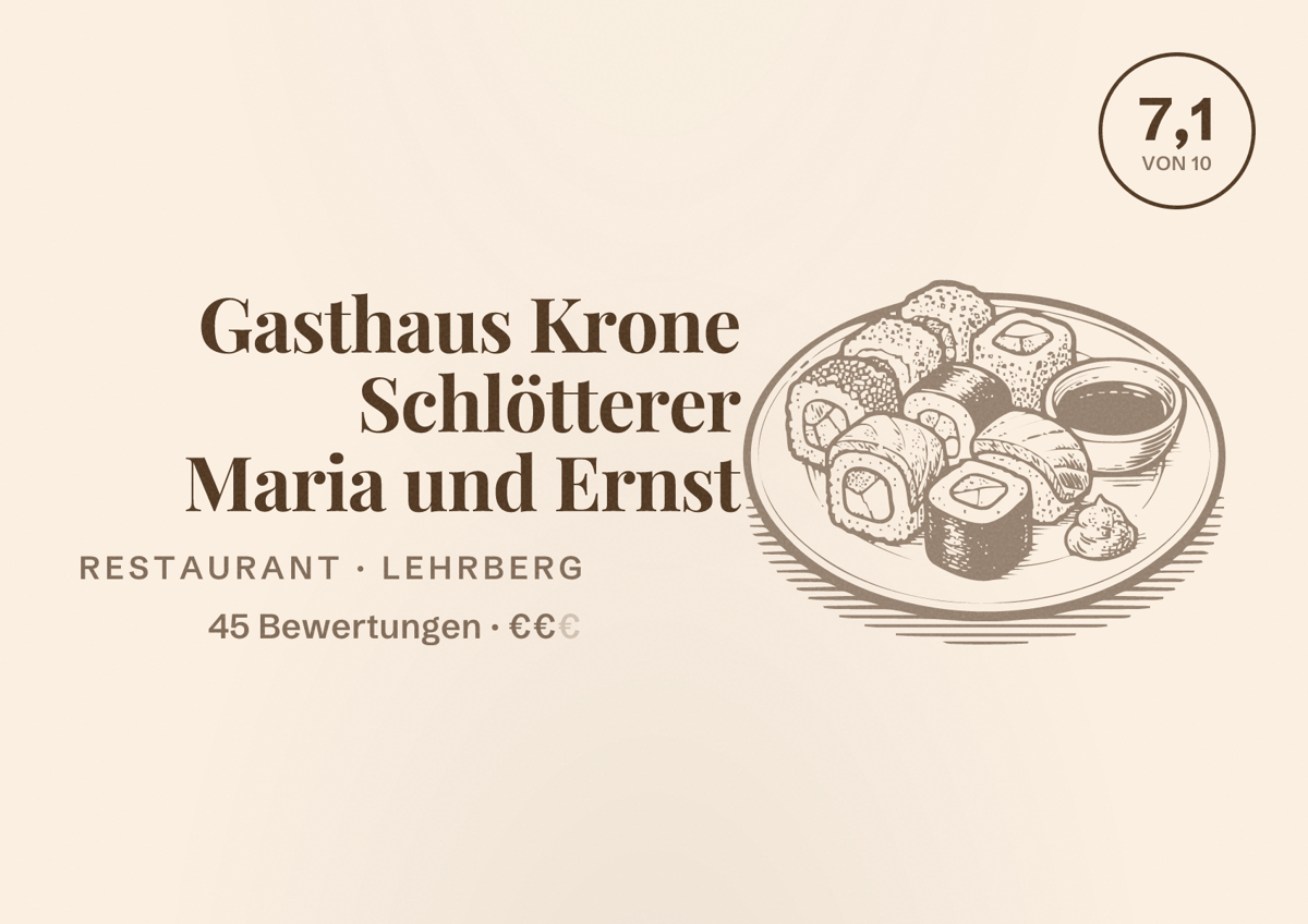 Illustriertes Poster von Gasthaus Krone Schlötterer Maria und Ernst, Restaurant in Lehrberg: Bewertung 7,1 von 10 aus 45 Bewertungen, Preisniveau €€