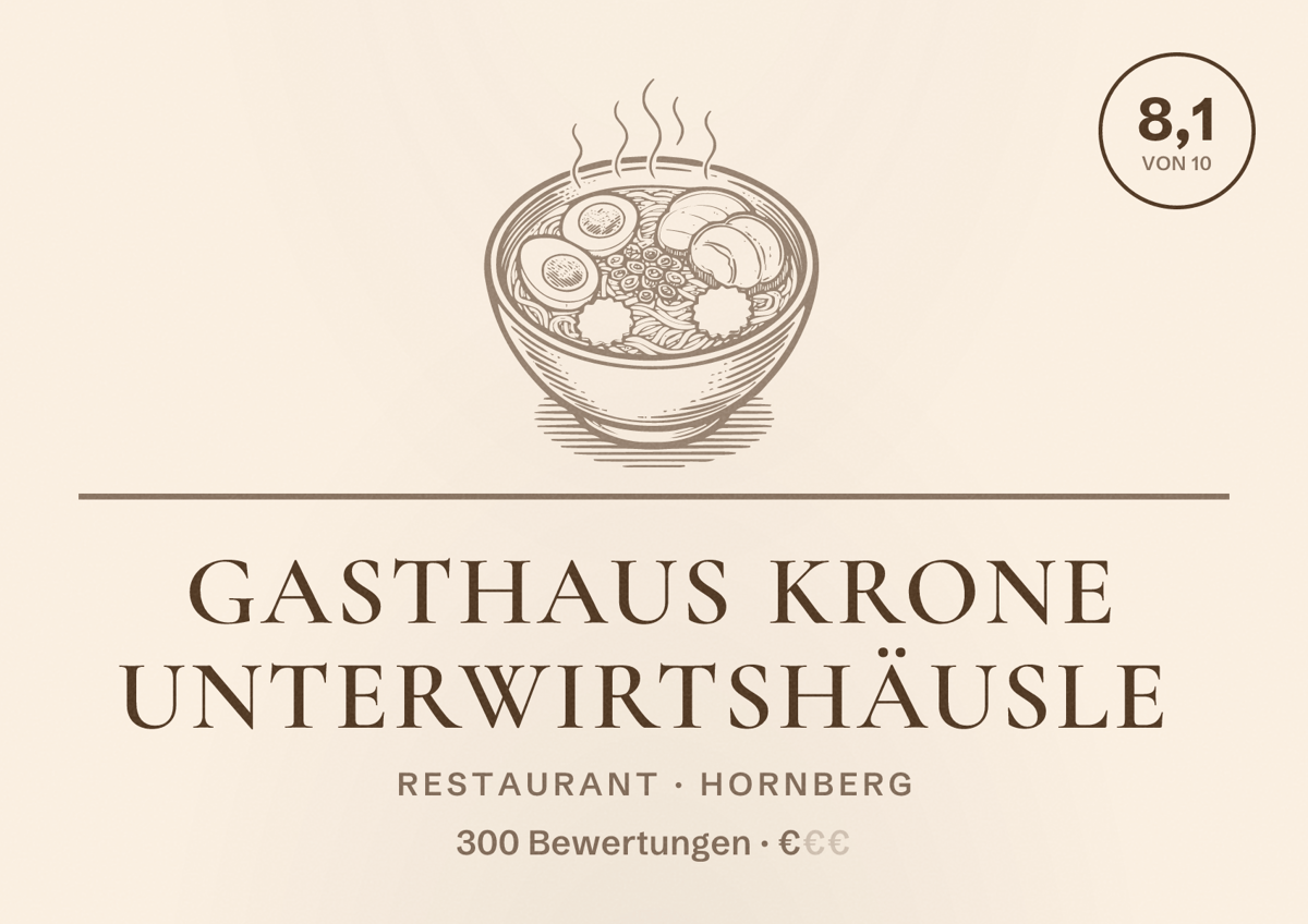 Illustriertes Poster von Gasthaus Krone Unterwirtshäusle, Restaurant in Hornberg: Bewertung 8,1 von 10 aus 300 Bewertungen, Preisniveau €