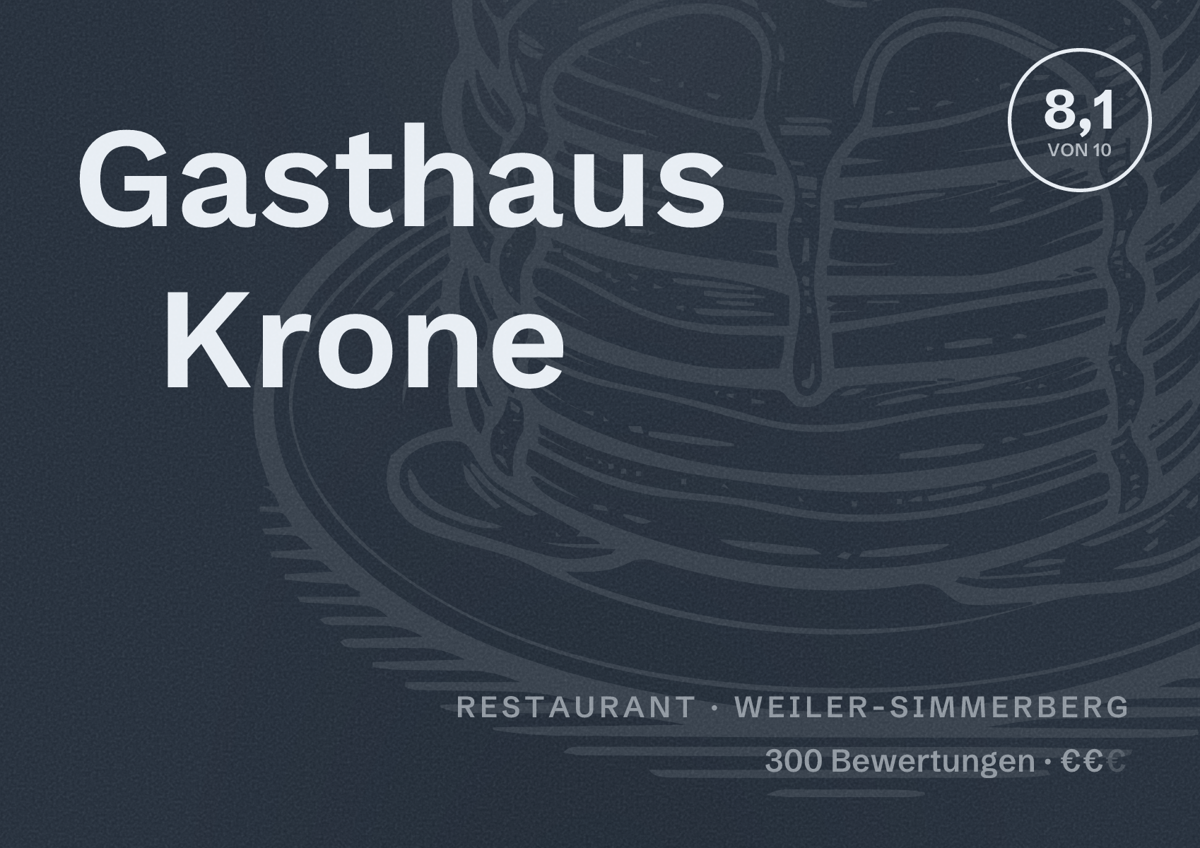 Illustriertes Poster von Gasthaus Krone, Restaurant in Weiler-Simmerberg: Bewertung 8,1 von 10 aus 300 Bewertungen, Preisniveau €€
