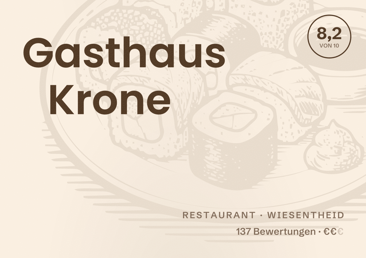 Illustriertes Poster von Gasthaus Krone, Restaurant in Wiesentheid: Bewertung 8,2 von 10 aus 137 Bewertungen, Preisniveau €€