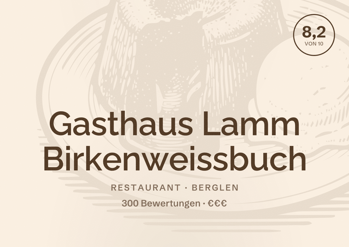 Illustriertes Poster von Gasthaus Lamm Birkenweissbuch, Restaurant in Berglen: Bewertung 8,2 von 10 aus 300 Bewertungen, Preisniveau €€€