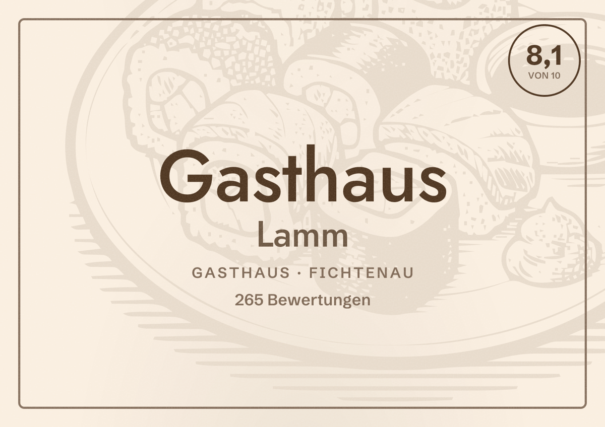 Illustriertes Poster von Gasthaus Lamm, Gasthaus in Fichtenau: Bewertung 8,1 von 10 aus 265 Bewertungen