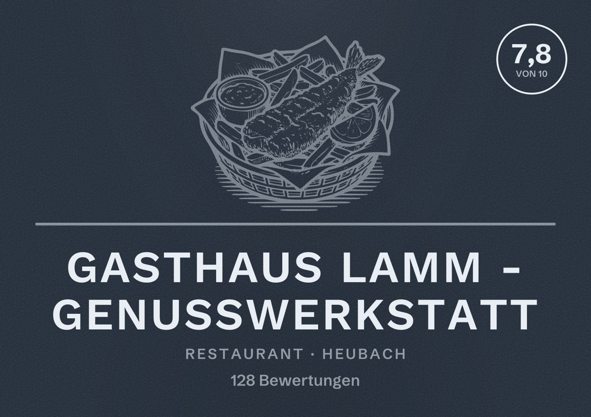 Illustriertes Poster von Gasthaus Lamm - Genusswerkstatt, Restaurant in Heubach: Bewertung 7,8 von 10 aus 128 Bewertungen