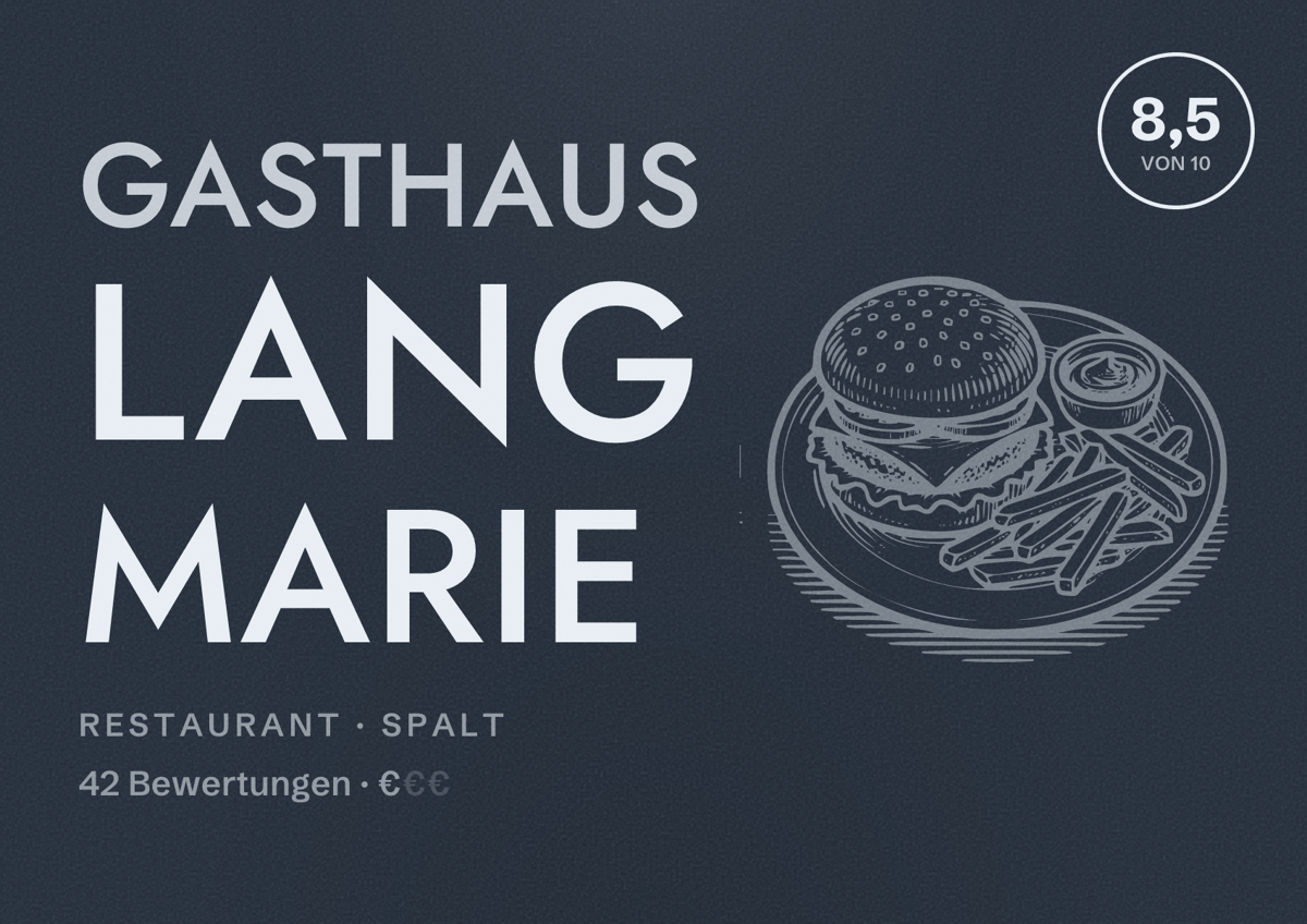 Illustriertes Poster von Gasthaus Lang Marie, Restaurant in Spalt: Bewertung 8,5 von 10 aus 42 Bewertungen, Preisniveau €