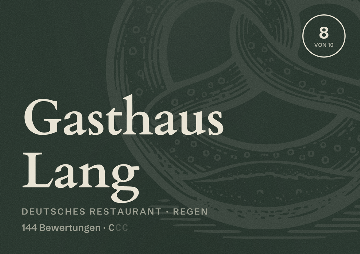 Illustriertes Poster von Gasthaus Lang, Deutsches Restaurant in Regen: Bewertung 8 von 10 aus 144 Bewertungen, Preisniveau €