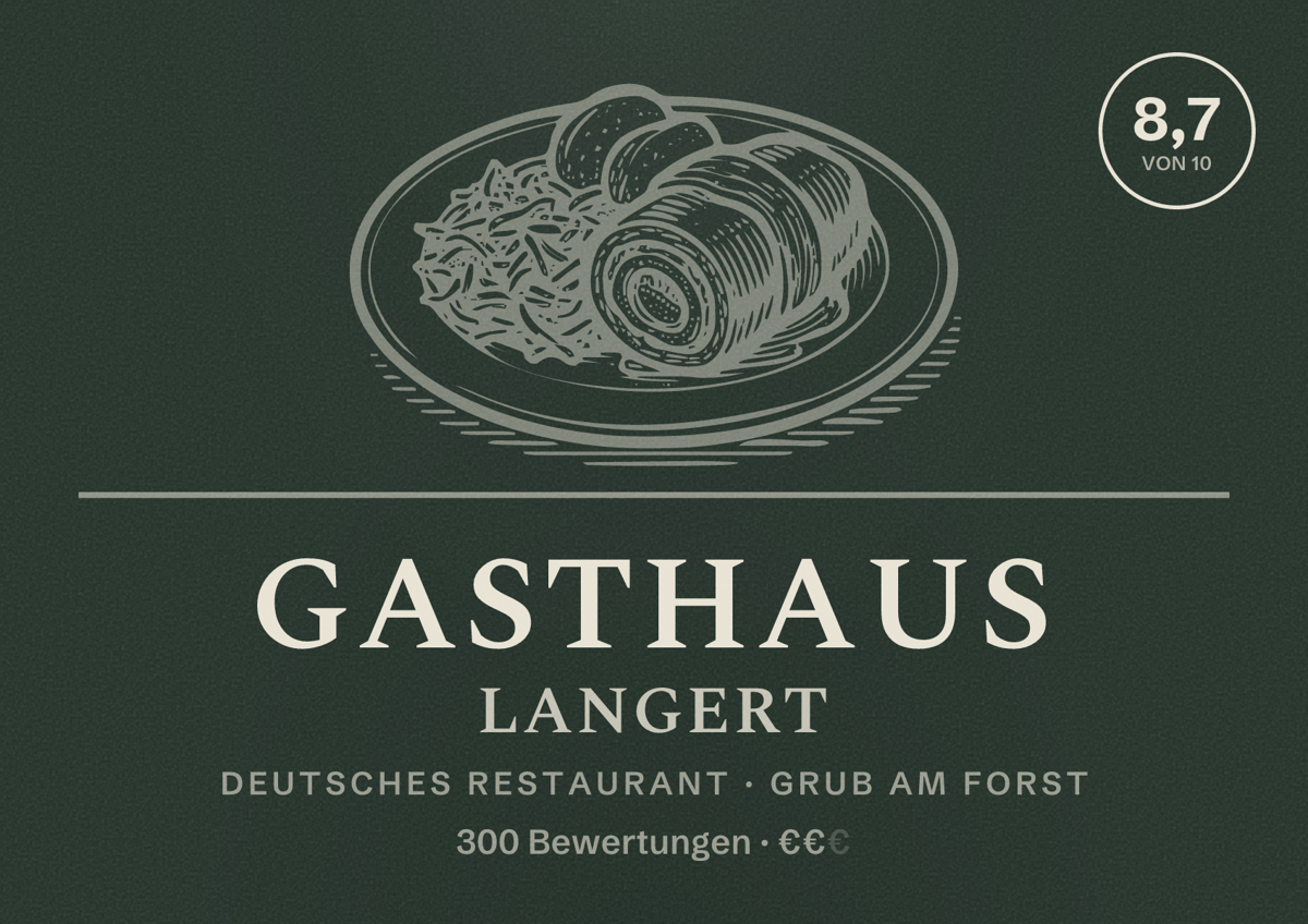 Illustriertes Poster von Gasthaus Langert, Deutsches Restaurant in Grub am Forst: Bewertung 8,7 von 10 aus 300 Bewertungen, Preisniveau €€