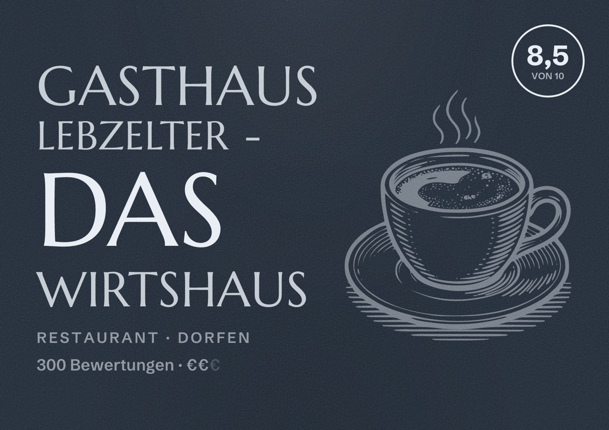 Illustriertes Poster von Gasthaus Lebzelter - das Wirtshaus, Restaurant in Dorfen: Bewertung 8,5 von 10 aus 300 Bewertungen, Preisniveau €€