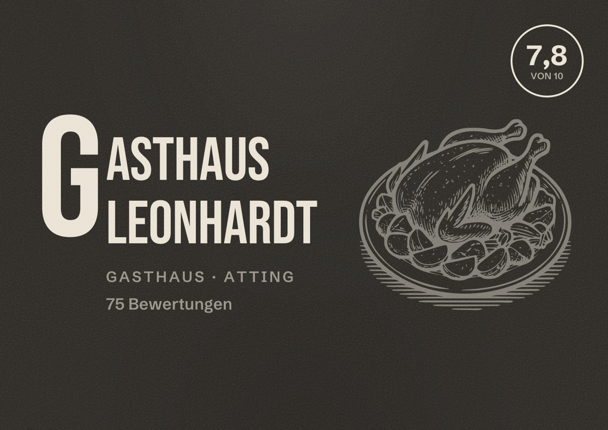Illustriertes Poster von Gasthaus Leonhardt, Gasthaus in Atting: Bewertung 7,8 von 10 aus 75 Bewertungen