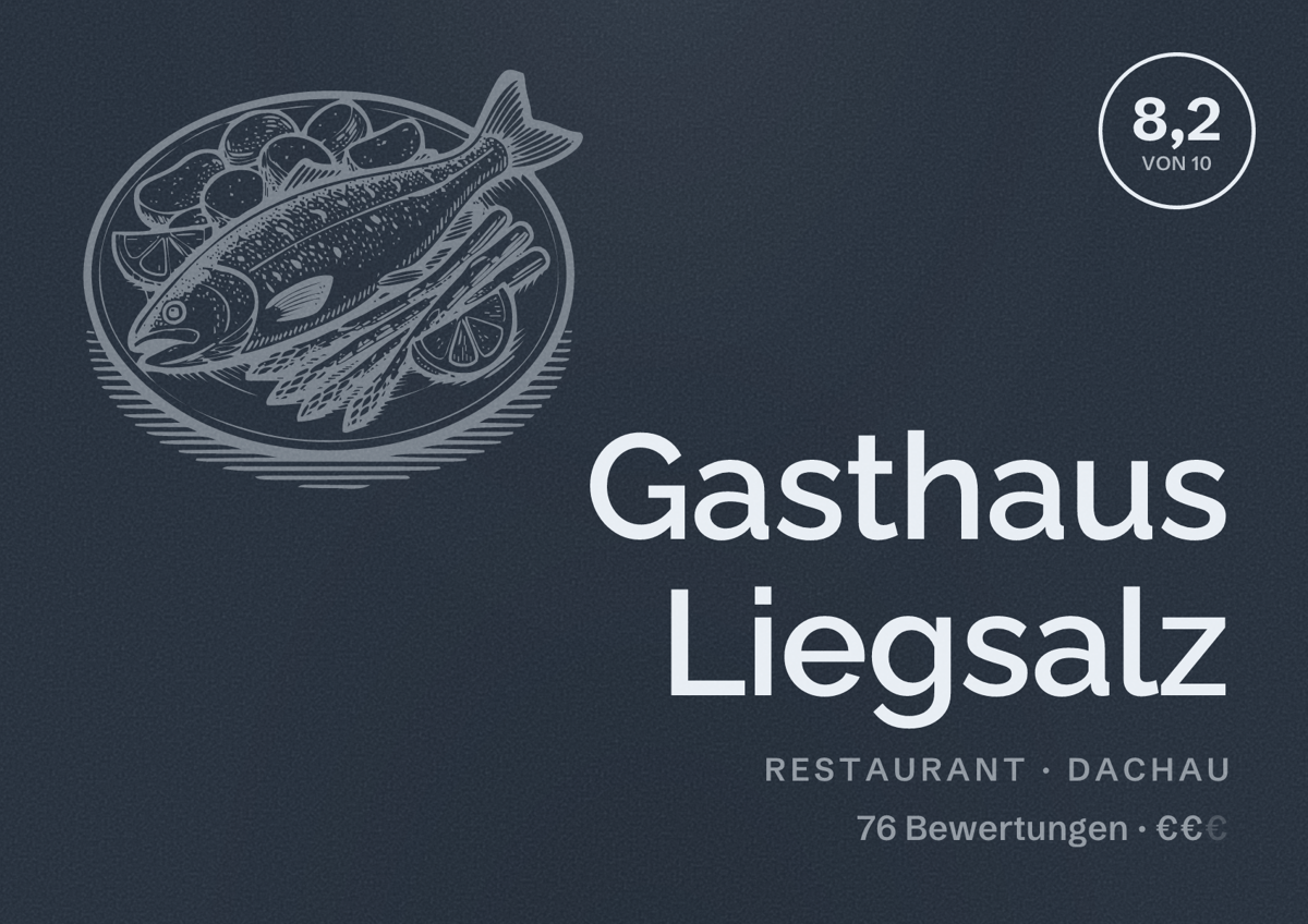 Illustriertes Poster von Gasthaus Liegsalz, Restaurant in Dachau: Bewertung 8,2 von 10 aus 76 Bewertungen, Preisniveau €€