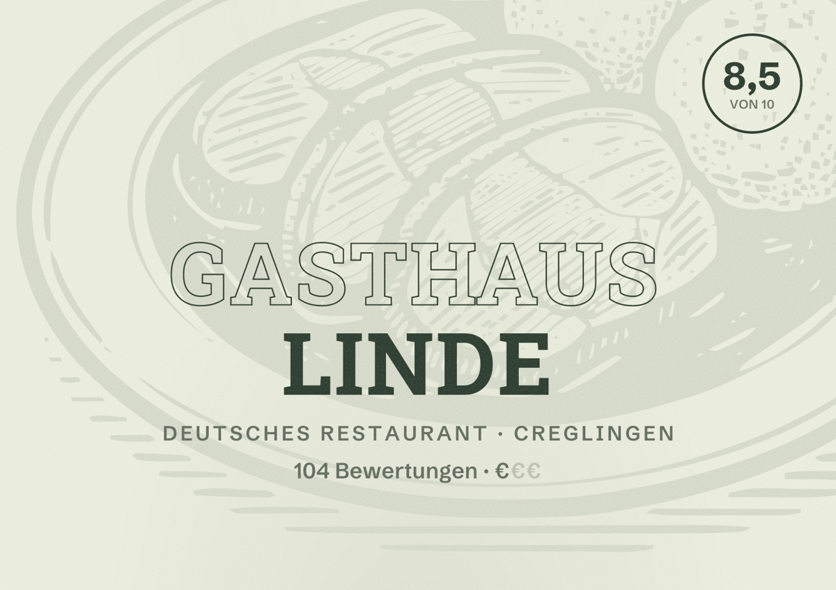 Illustriertes Poster von Gasthaus Linde, Deutsches Restaurant in Creglingen: Bewertung 8,5 von 10 aus 104 Bewertungen, Preisniveau €