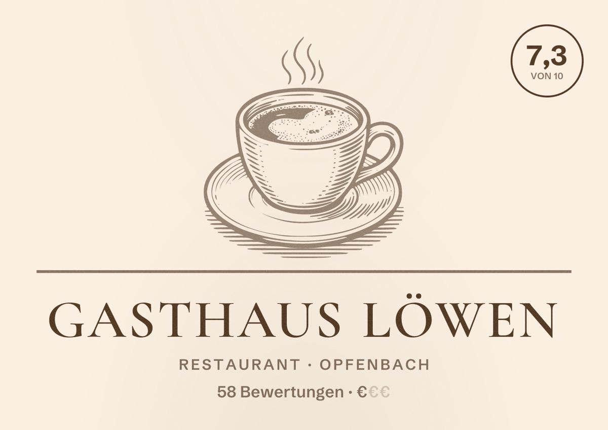 Illustriertes Poster von Gasthaus Löwen, Restaurant in Opfenbach: Bewertung 7,3 von 10 aus 58 Bewertungen, Preisniveau €