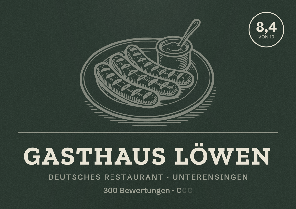 Illustriertes Poster von Gasthaus Löwen, Deutsches Restaurant in Unterensingen: Bewertung 8,4 von 10 aus 300 Bewertungen, Preisniveau €