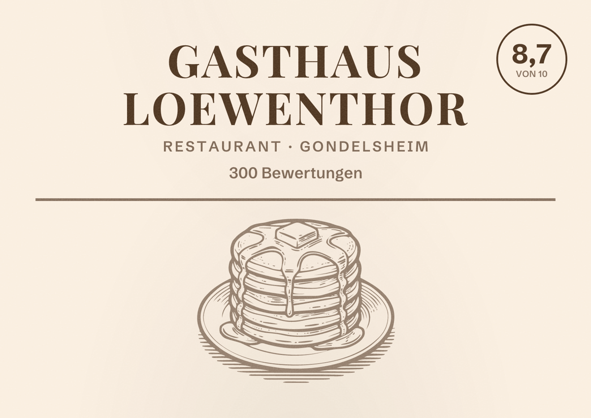 Illustriertes Poster von Gasthaus Loewenthor, Restaurant in Gondelsheim: Bewertung 8,7 von 10 aus 300 Bewertungen
