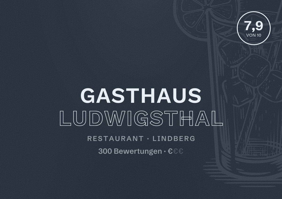 Illustriertes Poster von Gasthaus Ludwigsthal, Restaurant in Lindberg: Bewertung 7,9 von 10 aus 300 Bewertungen, Preisniveau €