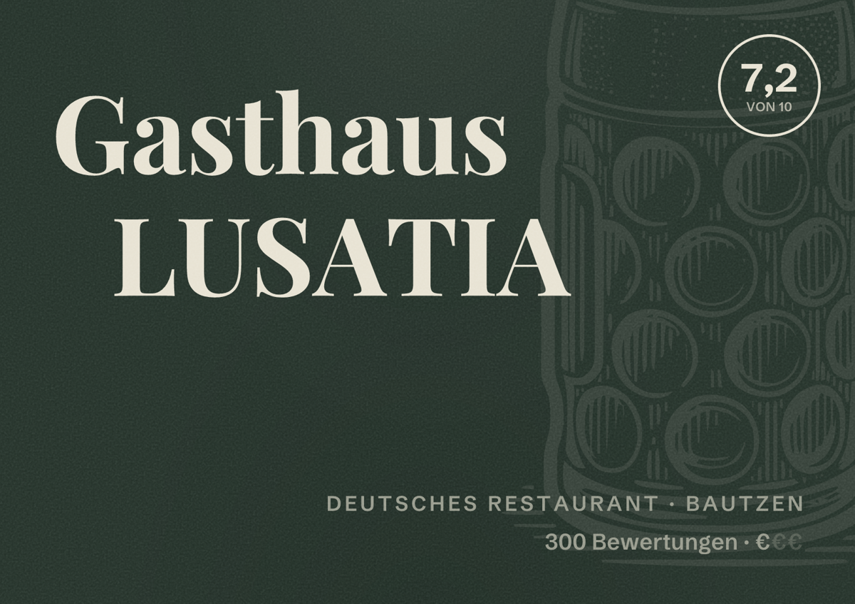 Illustriertes Poster von Gasthaus LUSATIA, Deutsches Restaurant in Bautzen: Bewertung 7,2 von 10 aus 300 Bewertungen, Preisniveau €