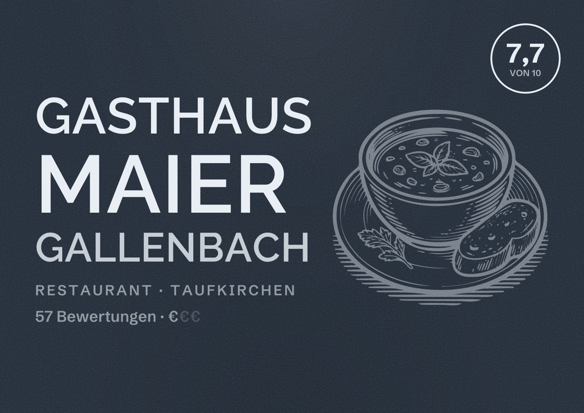 Illustriertes Poster von Gasthaus Maier Gallenbach, Restaurant in Taufkirchen: Bewertung 7,7 von 10 aus 57 Bewertungen, Preisniveau €