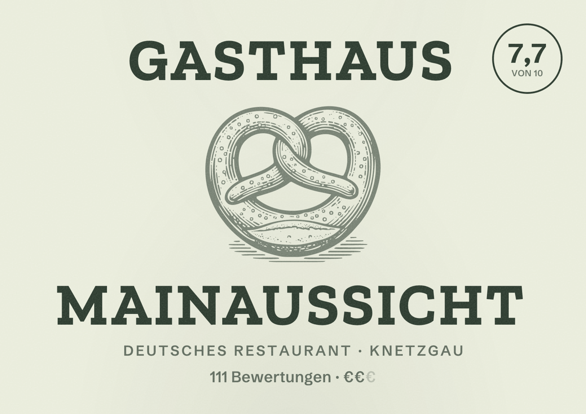 Illustriertes Poster von Gasthaus Mainaussicht, Deutsches Restaurant in Knetzgau: Bewertung 7,7 von 10 aus 111 Bewertungen, Preisniveau €€